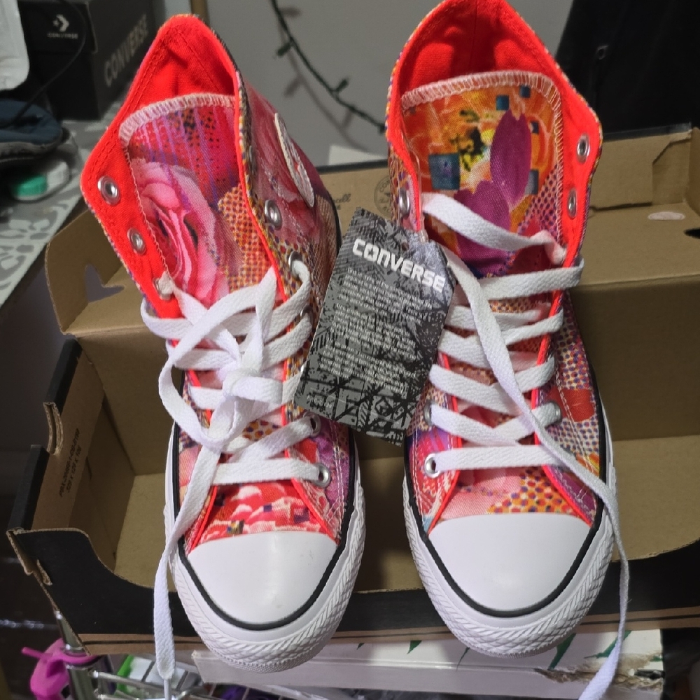 Converse Women's High-Top Sneakers - Red and Pink Floral